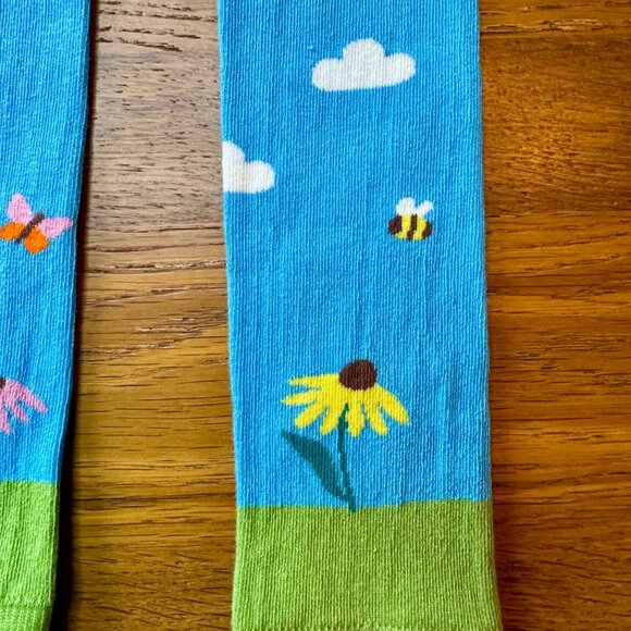 FRUGI Bee Little Knitted Leggings Girls 1-2Y NEW Blue Organic Cotton Tights NWT - Picture 4 of 7